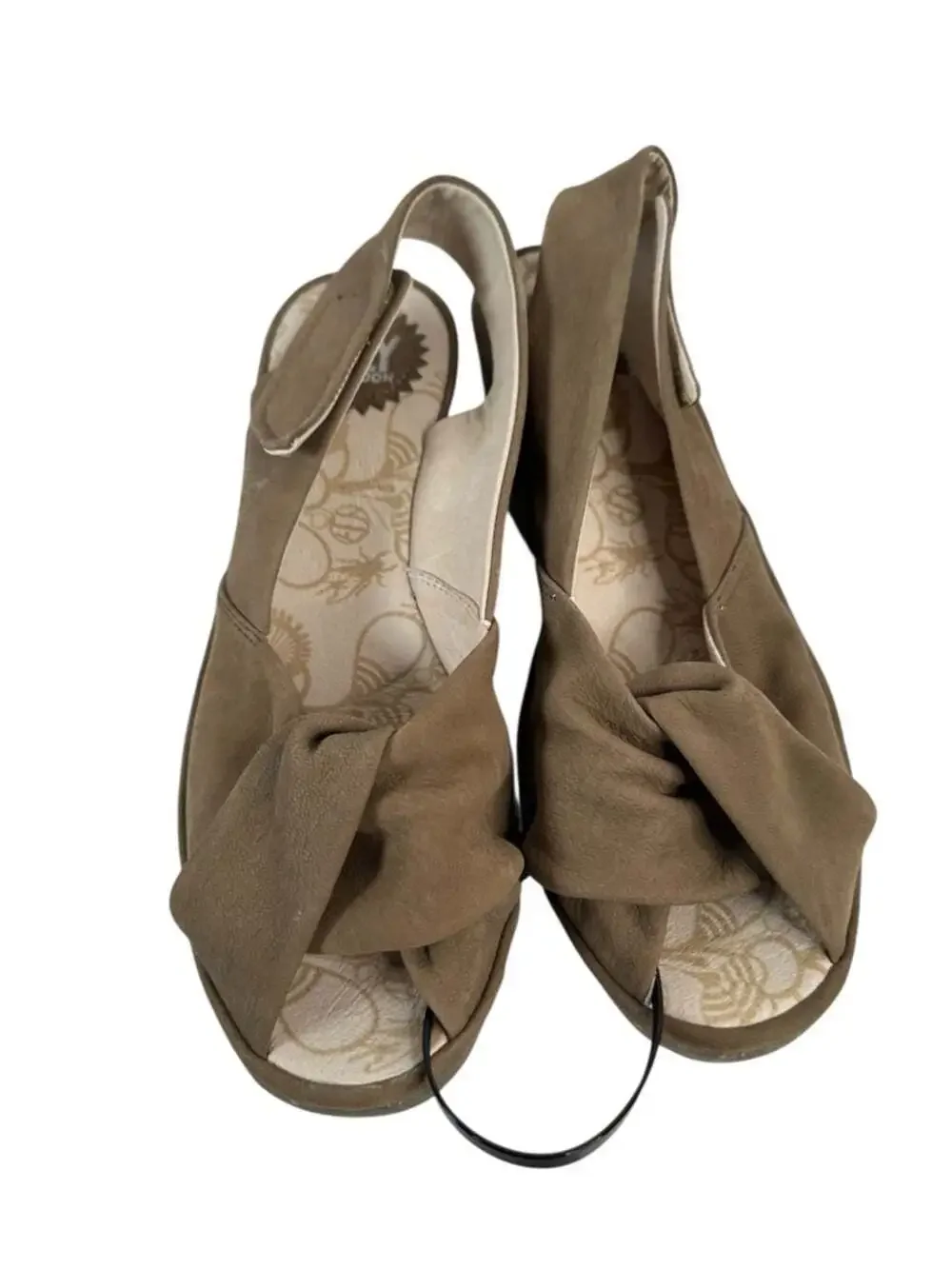 Fly London Yakin Harbor Tan Suede Knot Slingback Wedge Sandals EU 40 US 9